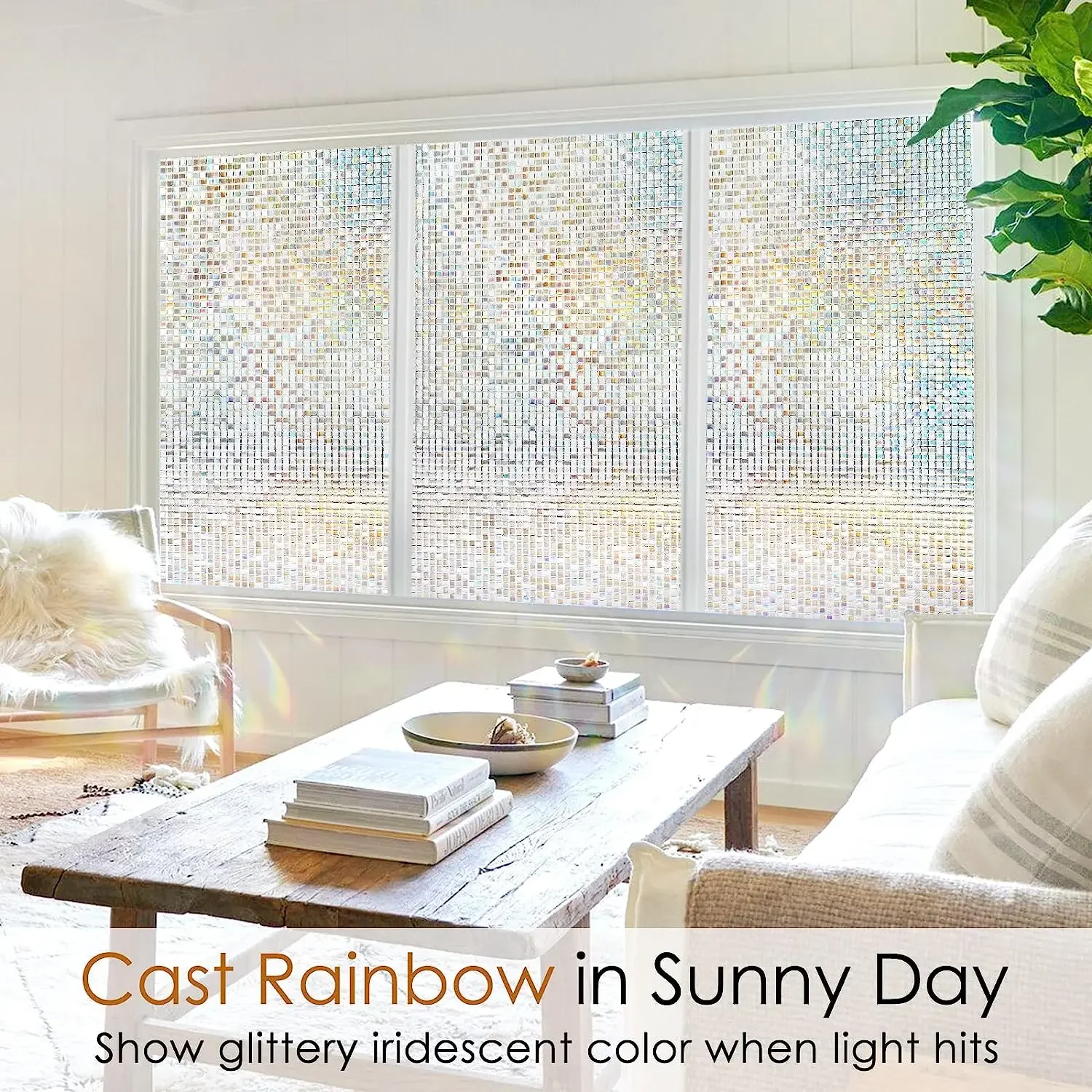 Window Privacy Film Stained Glass Window Film Mosaic Static Cling Decorative Window Vinyl Removable Rainbow Window Tint for Home