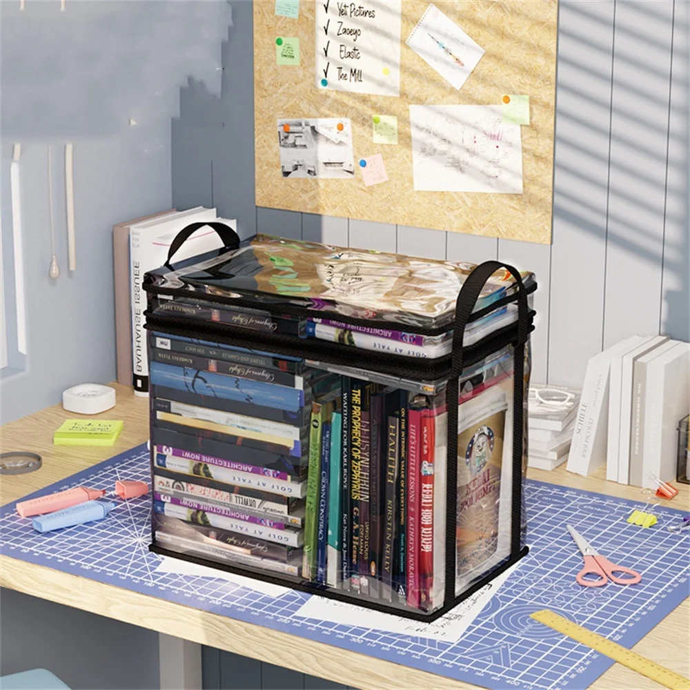 Large Foldable Book Box Student Dormitory Classroom Book Organizer Transparent Waterproof Household Book Organizing Storage Box