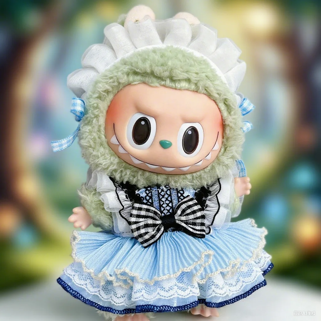 Ensemble de robe imprimée de dessin animé pour poupée Labubu V1 V2 V3, tenue ludique, 15/17cm
