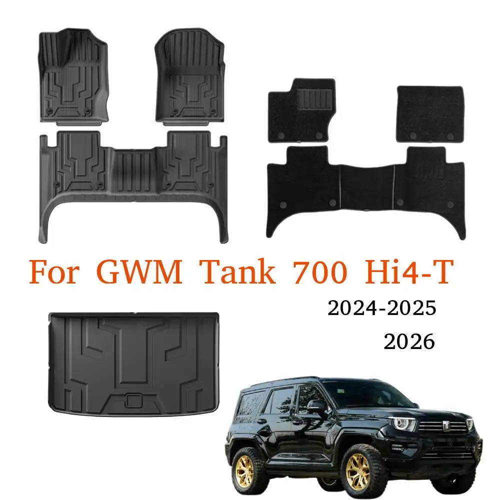 

For GWM WEY TANK 700 Hi4-T 2026-2024 TPE Floor Mats (new energy) Left Hand Driver, Waterproof Full Set Trunk Mats & Cargo Liner