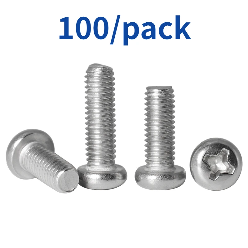 100pcs/lot Cross Recessed BM Pan Head Screws Nickel Plated Carbon Steel  Phillips Machine Screws Grade 4.8 DIN7985 M2 M2.5 M3 M4