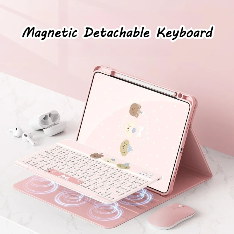 

Розовая Bluetooth-клавиатура Kawaii для планшетов Xiaomi Redmi Pad SE 11 дюймов, Pro 12.1, Mipad 7 Pro 11.2 дюймов, 6S Pro 12.4 дюймов, 360 ° Вращающаяся крышка