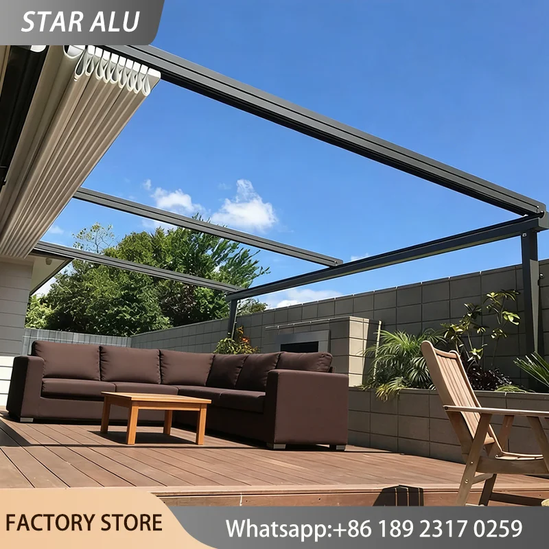 Motorized PVC Folding Canopy Retractable Patio Awning Aluminum Pergola Roof Outdoor Waterproof Sun Shade Shelter Remote Control