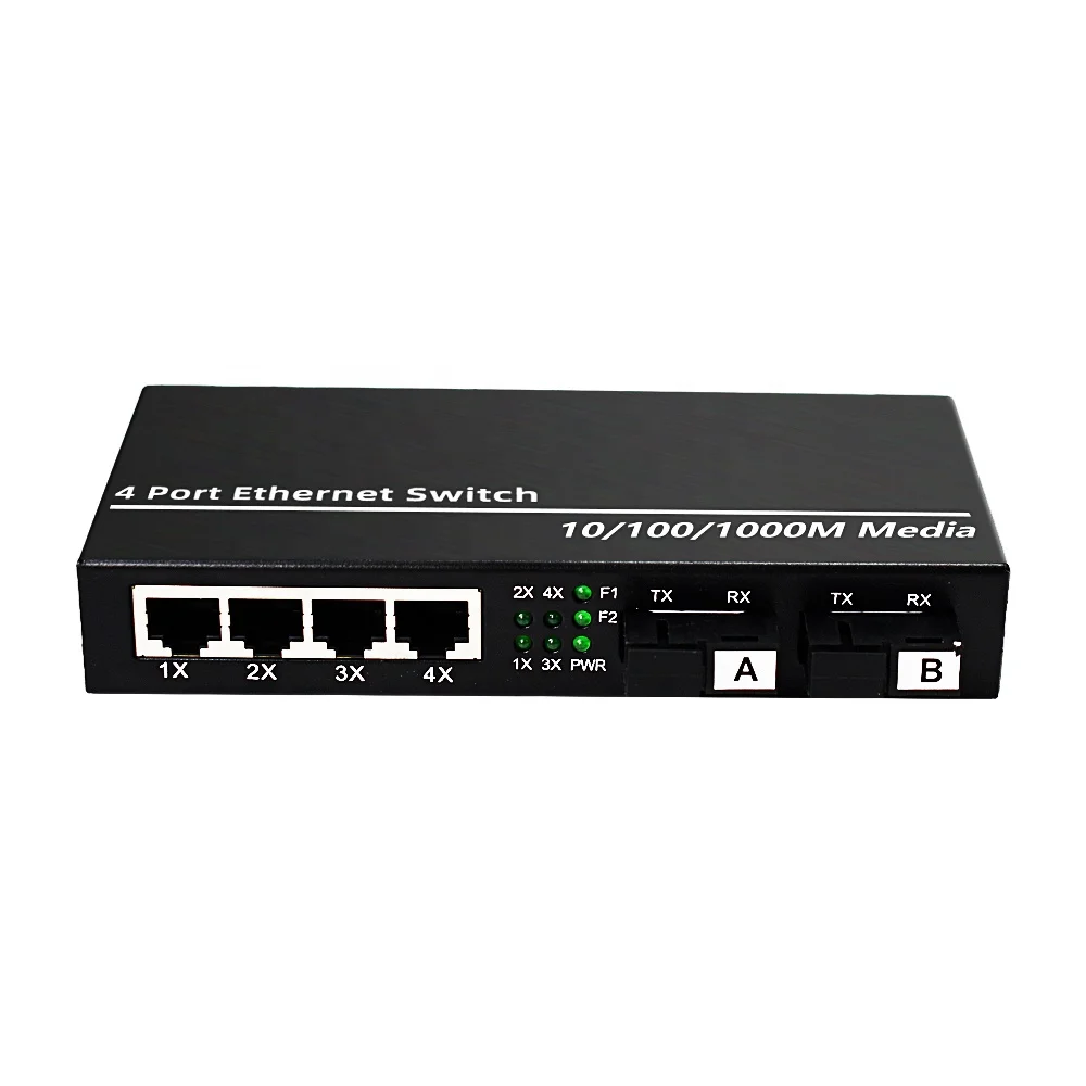 Gigabit Ethernet Switch, Fiber Optical Switch, 2G4E, 2 SC Fiber Port, 4 RJ45, 10/100/1000M