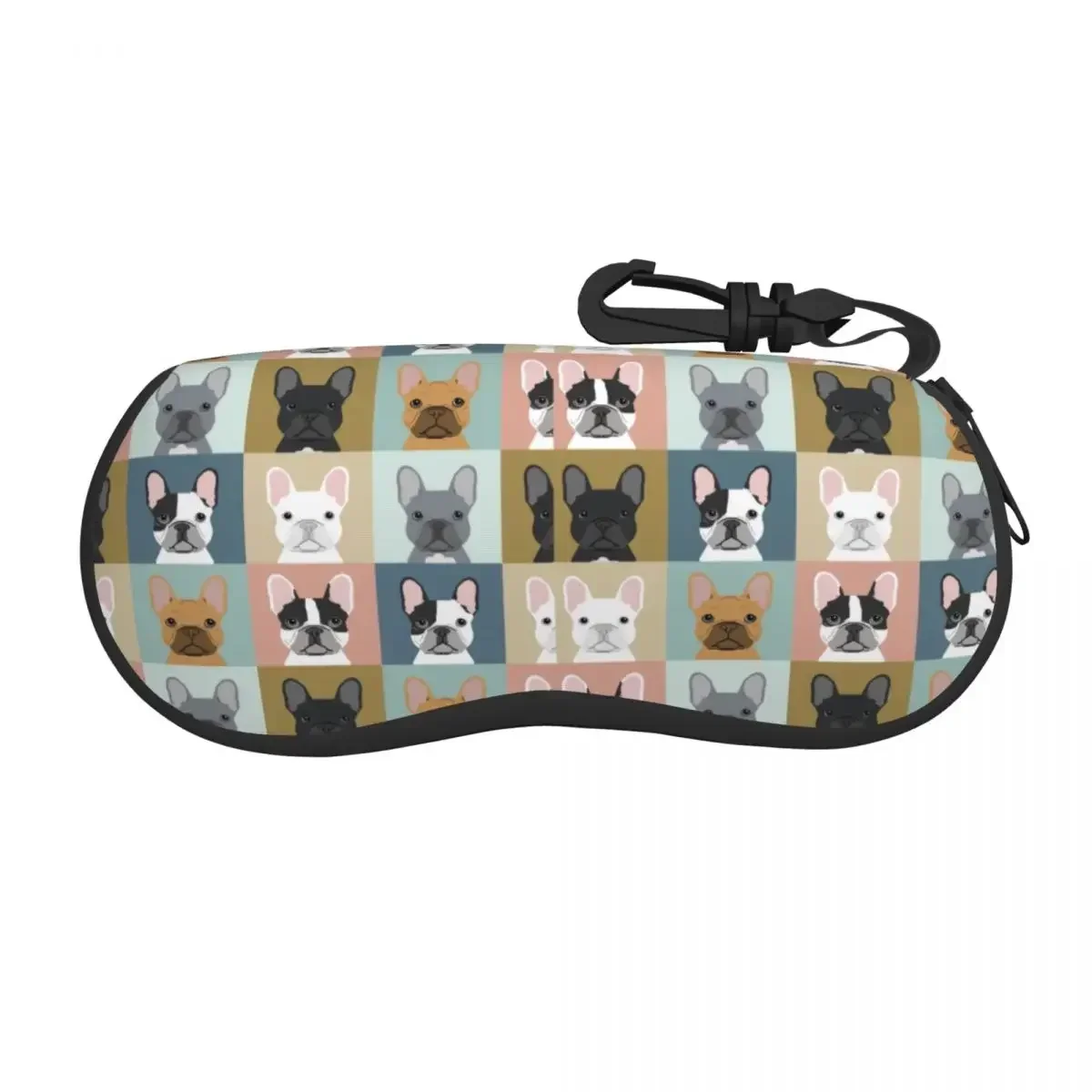 French Bulldog Portraits Pattern Eyeglass Glasses Case Women Men Soft Frenchie Dog Lover Sunglasses Protective Bag