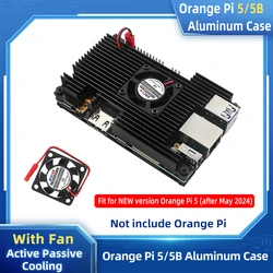 Orange Pi 5 Aluminum Case with Fan Active Passive Cooling Radiator with Heatsink Black Metal Shell for Orange Pi 5 / 5B