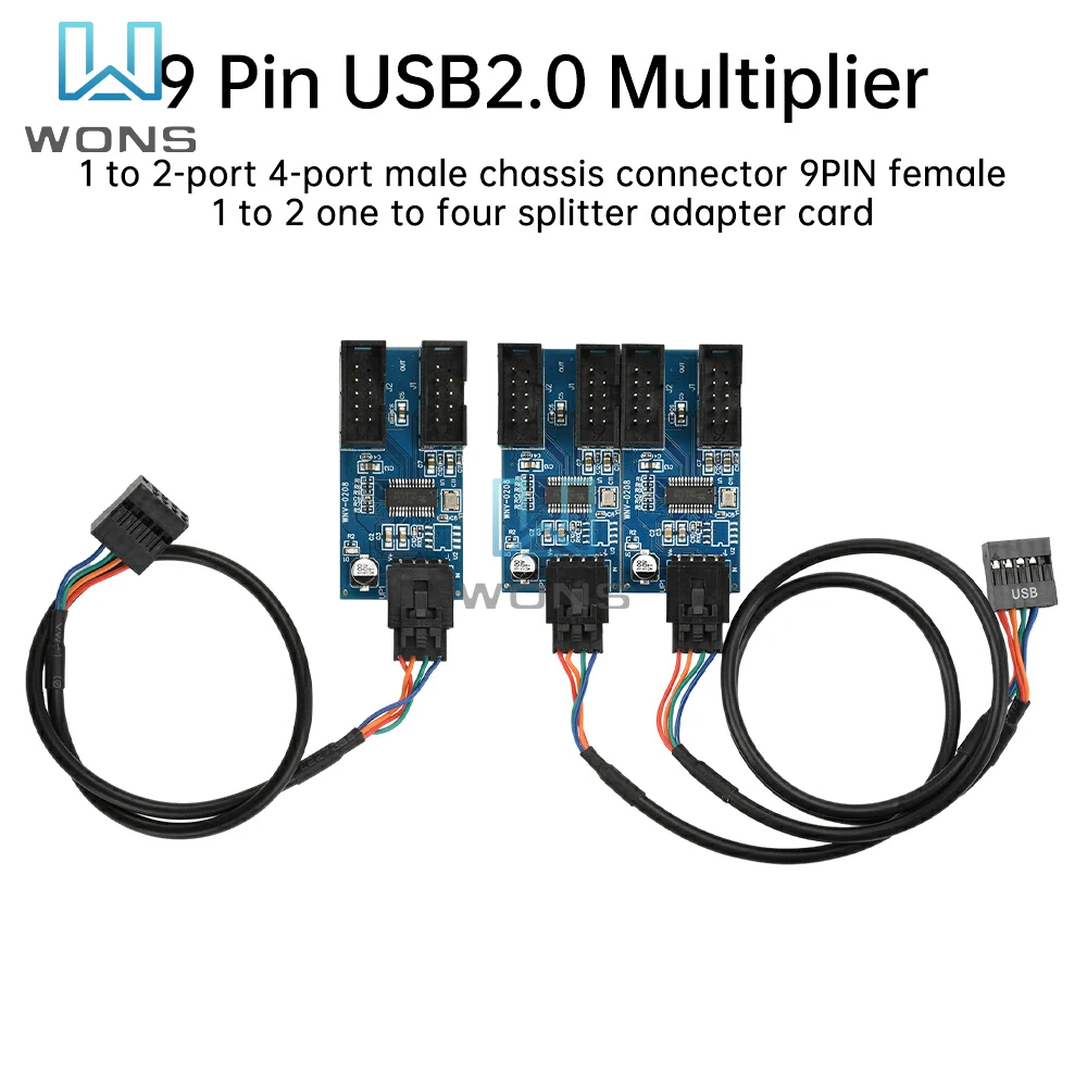 9Pin USB Splitter Motherboard USB 9Pin Interface Header Splitter 1 to 2 Extension Cable Adapter 9Pin 1 to 2/4 USB HUB Connectors