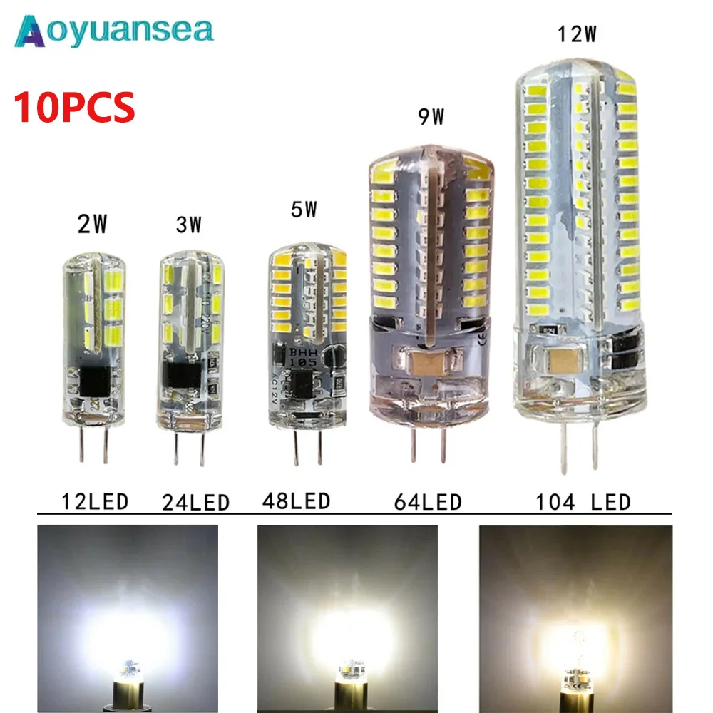 Aoyuansea 10pc G4 LED lampa 3W 5W 9W 12W DC12V 220V šetření silikon lampa 360beam úhel nahradit halový lehký reflektor lustr