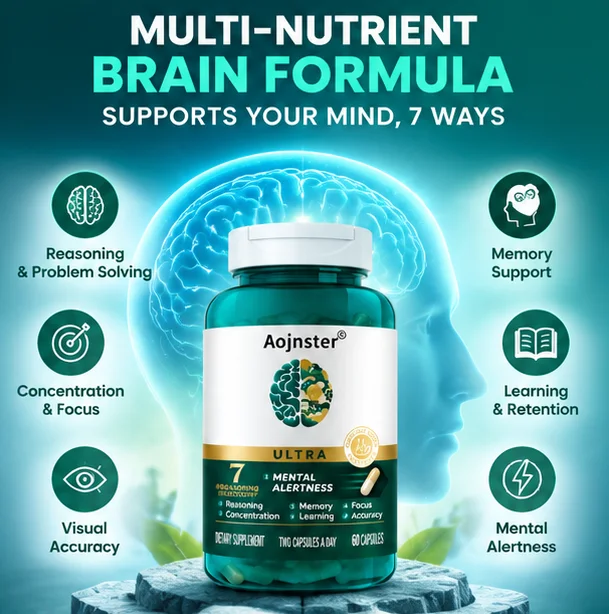 Easy-to-Swallow Brain Support Capsules, Multi-Nutrient Complex, Help Maintain Focus for Study & Work, Daily Supplement