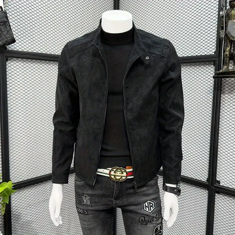 Suede Jacket Men's Autumn and Winter 2026 New High-end Trendy Lapel Clothes Ruffian Handsome Trendy Motorcycle Mens Jacket