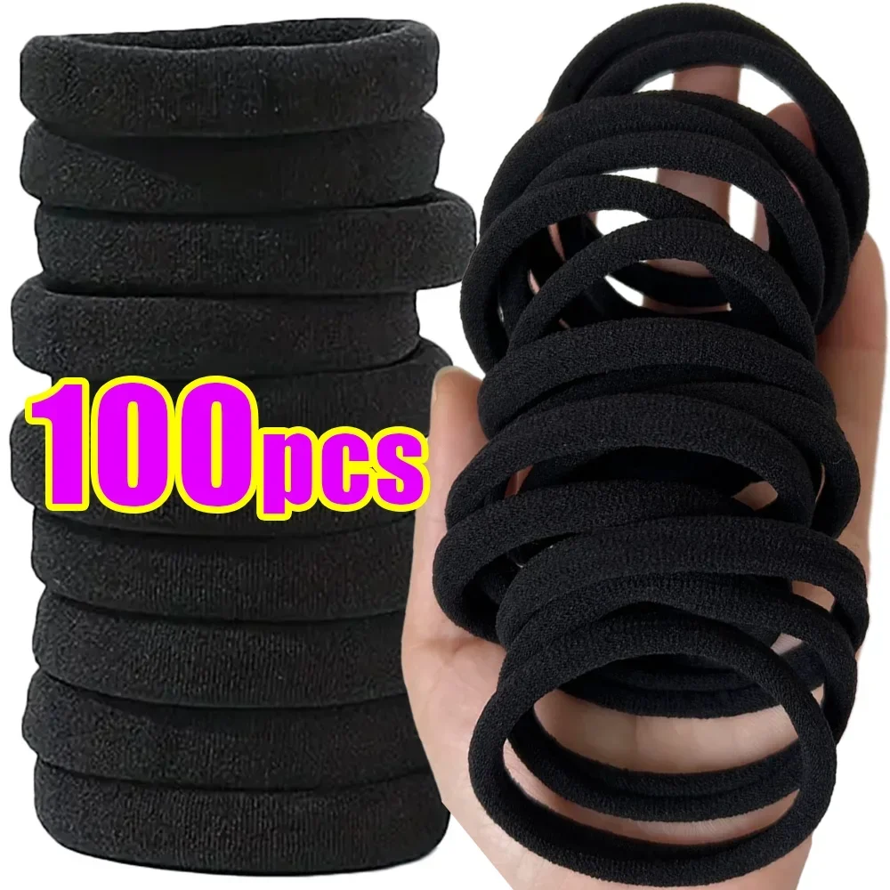 50/100Pcs High Elastic Hair Bands for Women Girls Black Hairband Rubber Ties Ponytail Holder Scrunchies Kids Hair Accessories