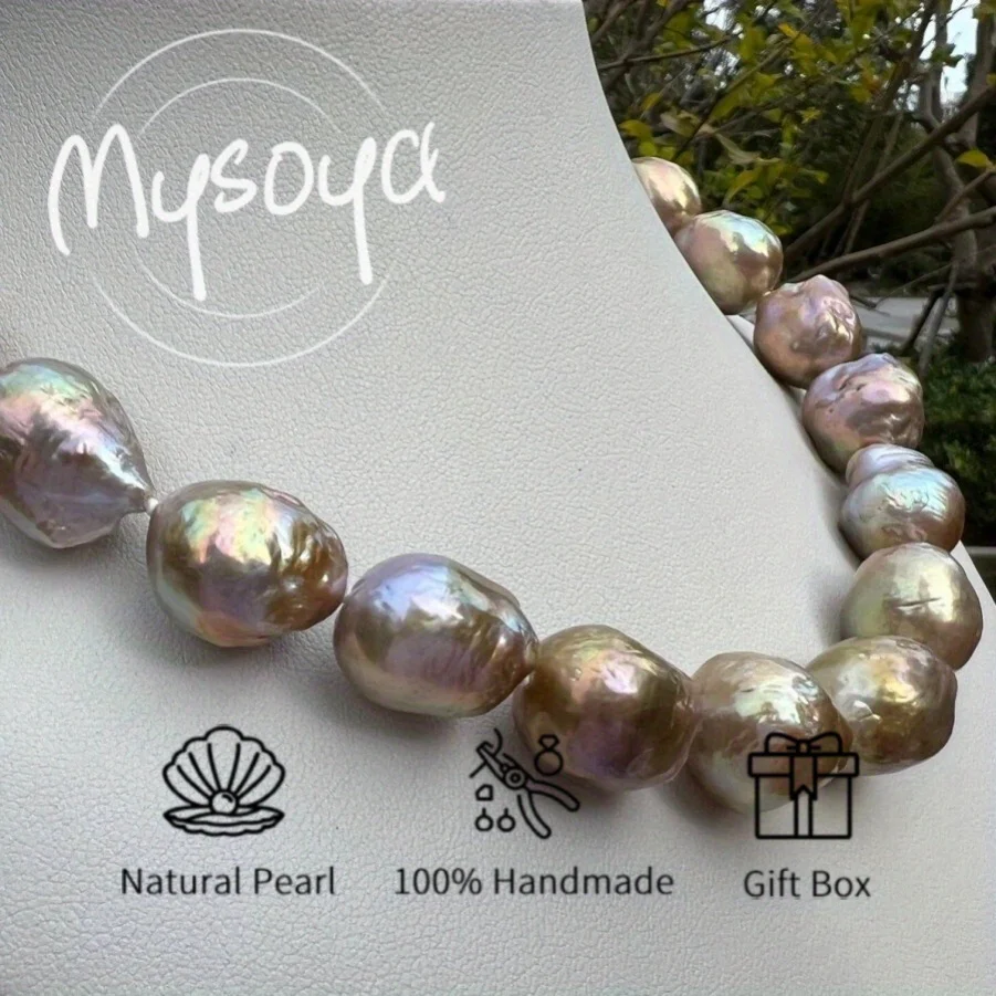 

MYSOYA Large Baroque Pearl Necklace - Irregular Colors, 13-16mm Pearls with Gift Box Birthday Gift, Wedding Jewelry
