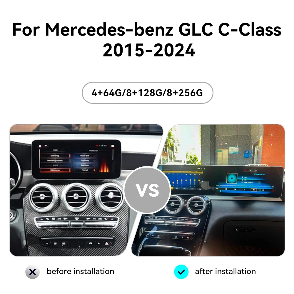 24.6 Inch Carplay for GLC C-Class 2015-2024 Car Radio Multimedia Navi Head Unit Auto Wireless Dual Screen
