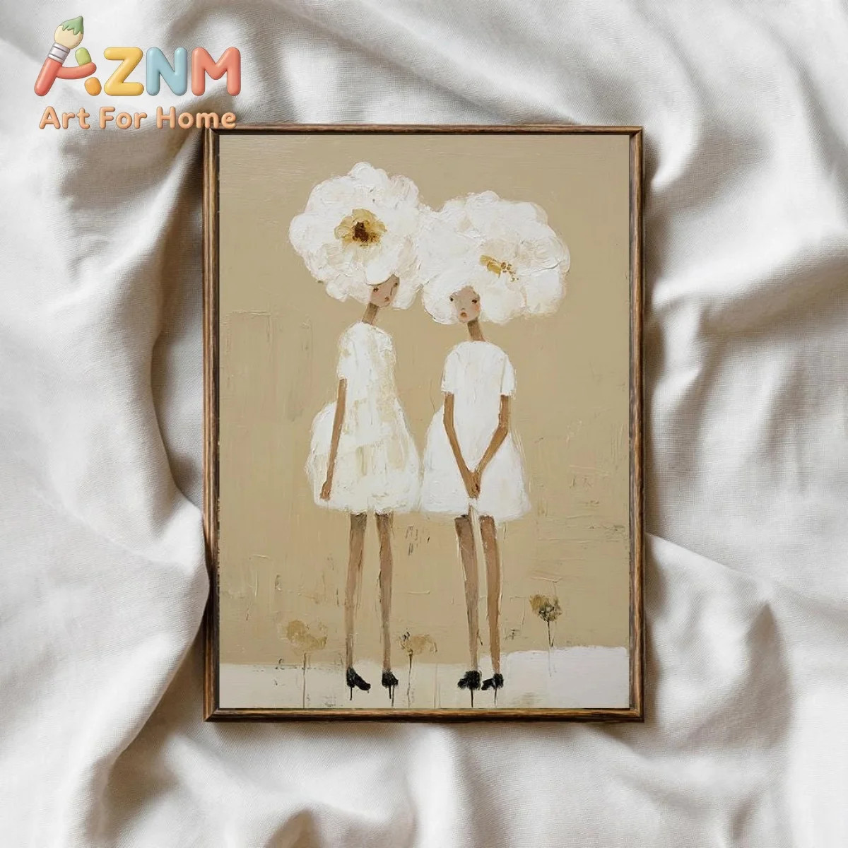 Boho Floral Hats Girls Canvas Print Poster Whimsical Neutral Minimalist Abstract Art Prints Living Room Wall Art Home Decor Gift