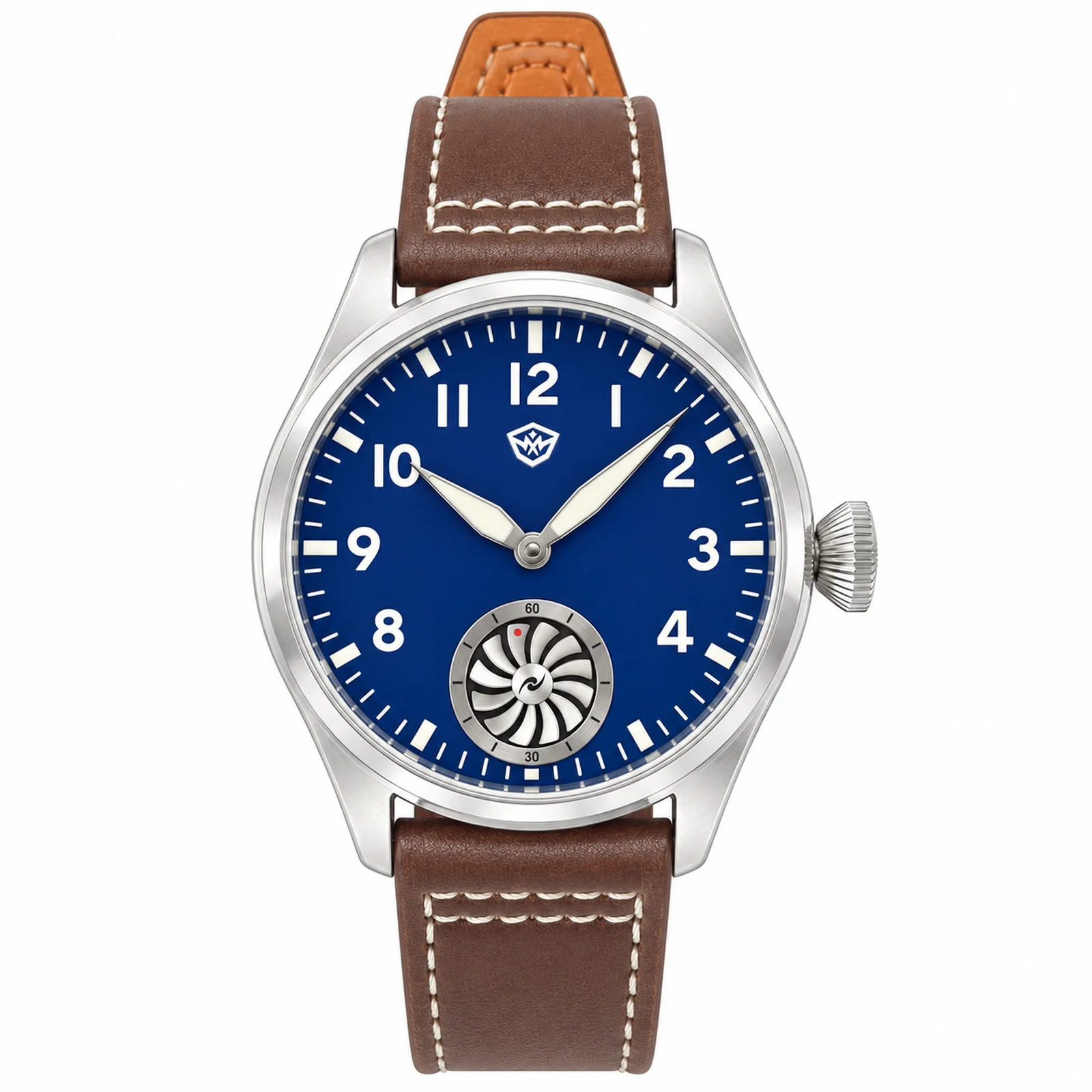 MILITREK New 43mm Mens Pilot Manual Wind Watch ST3620 Movement Blue Dial BGW9 Luminous Sapphire Glass Genuine Leather Strap