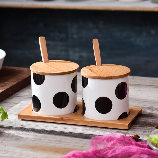 

Polka Dot Ceramic Seasoning Spice Jar Suit Combination Kitchen Box Nordic Salt Shaker Household Supplies