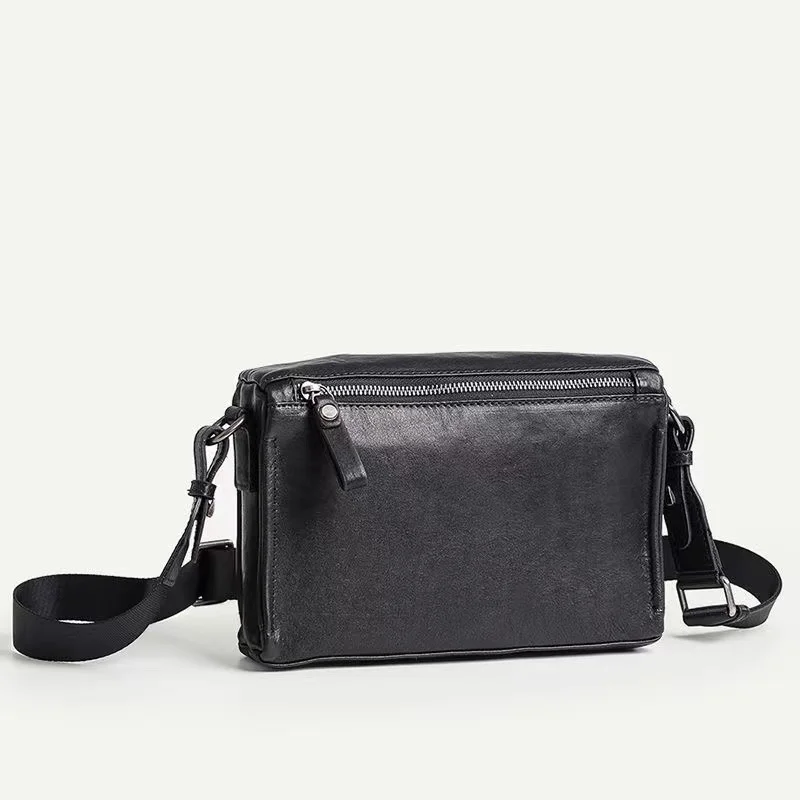 SENOFAN Messenger Shoulder Bag Man Original Cowhide Leather Brand Designer Crossbody Sling Bag Male Pillow Handbag Black QX306