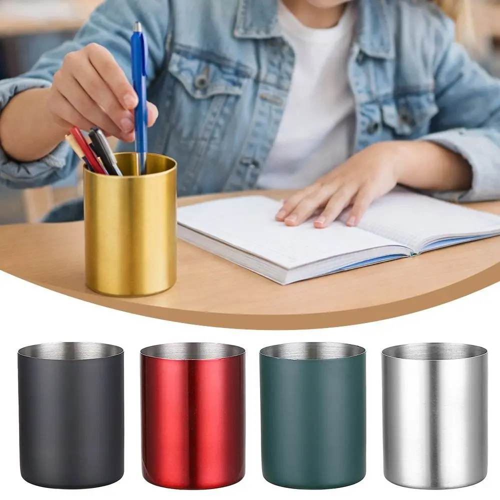 1pcs Simple Stainless Steel Pen Holder Thickened Desktop Organizer Pen Container Multi-color Makeup Brush Holder School Office