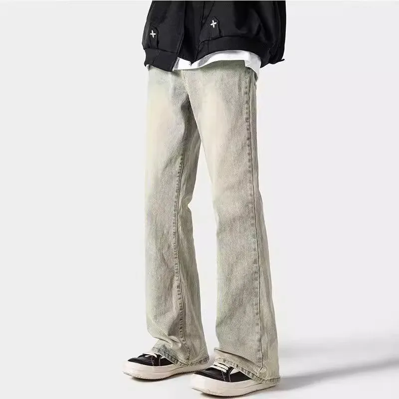 

Осенние новые джинсы мужские High Street в стиле ретро американский микро-клеш тонкие прямые повседневные длинные брюки