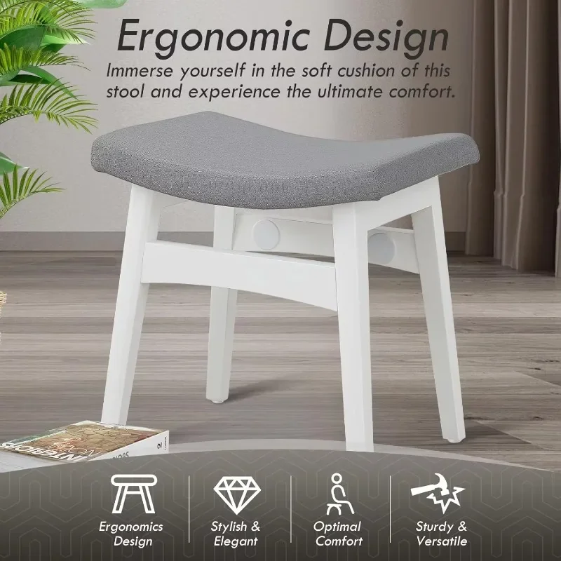 

Vanity Stool, Saddle Cushion Foot Stool, Modern Vanity Bench Ottoman with Solid Wood Legs and Upholstered Seat for Entryway