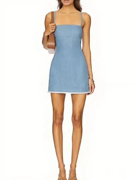 

Elegant Solid Color Square Neck Sleeveless Suspender A-Line Dress for Women's Summer Fashion Lace Patchwork Suspender Dress