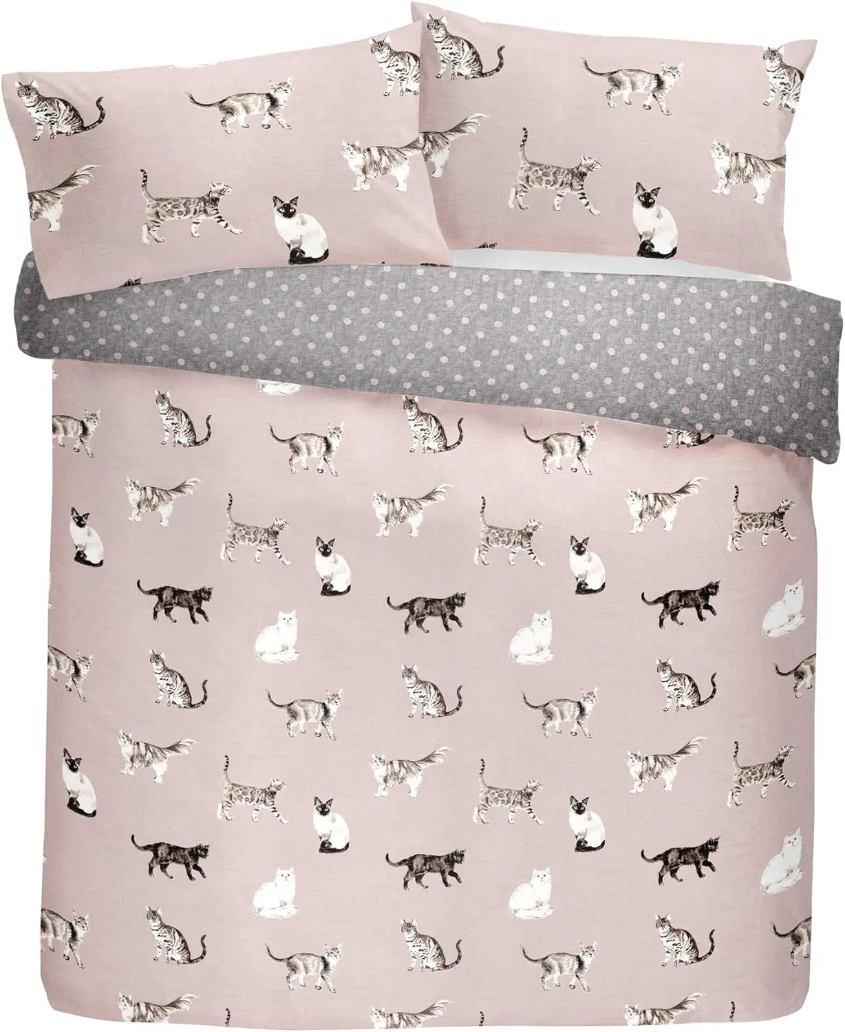 Fusion Pink Cats Bedding Set Single Size Blush Pink Cute Animal Duvet Cover Set 3pcs Easy Care Soft Microfiber Quilt Cover