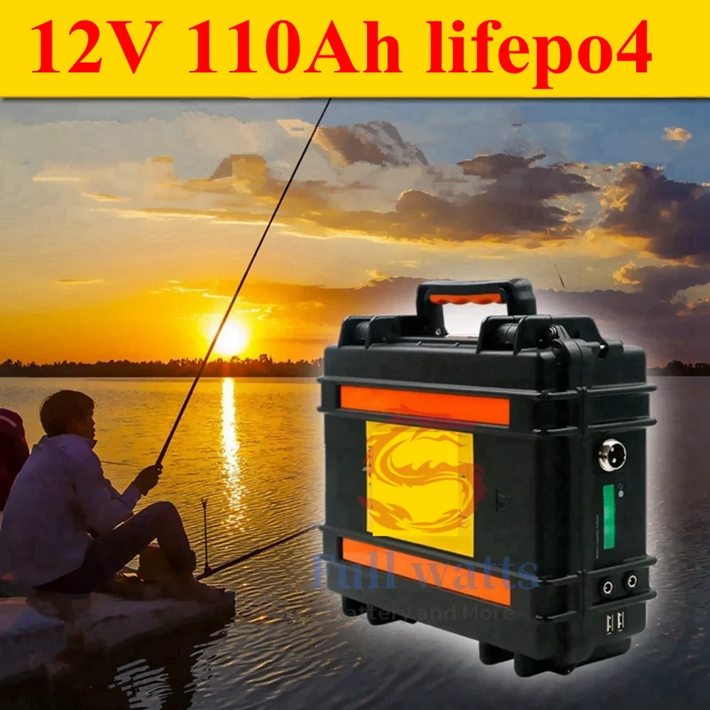 waterproof Lifepo4 12V 110AH battery Solar Energy 12.6V for inverter Light speaker backup power fishing camp + 10A Charger