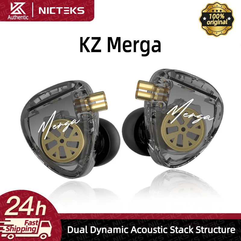 KZ Merga 2DD Dynamic Drivers in Ear Earphones Bass Earbuds IEM Headphones High-Resolution Tuning HIFI Music Headset Wired Earbud