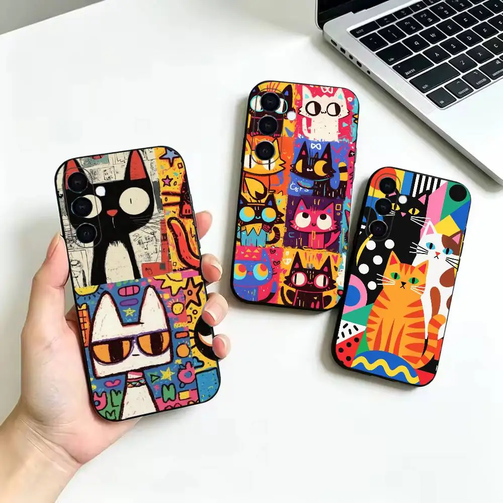 Retro Graffiti Cat Soft Silicone Protective Cover, Suitable for Samsung Galaxy A02S,A12-A52,A21S,A31,A41,A51,A71-A73,A30S