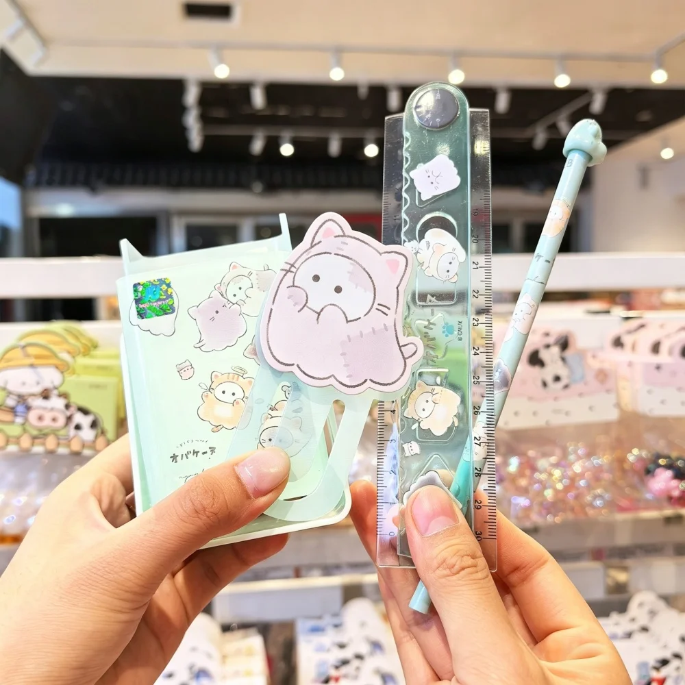 Multifunctional Stationery Sets Including Folding Ruler Pencil Rotating Pen Holder Bookmark Sticky Note Back-to-school Gifts