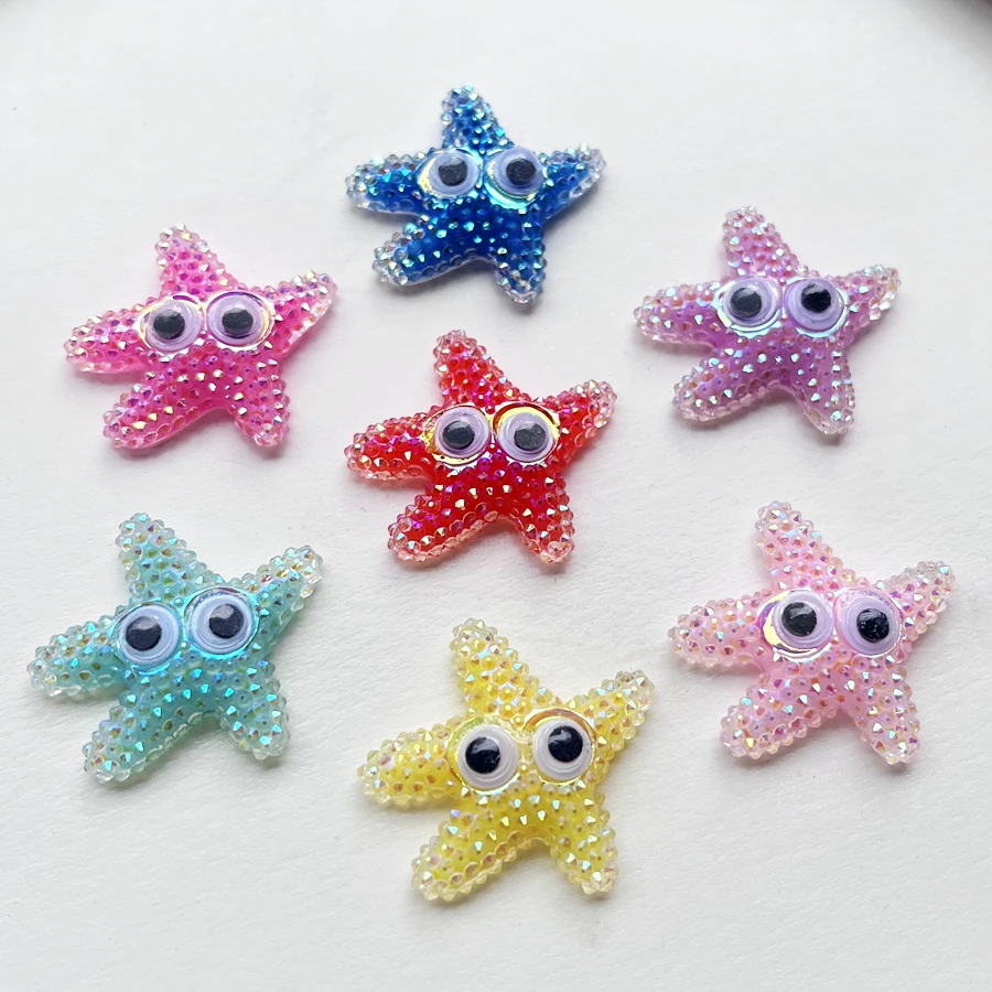 Mix 32mm beautiful Kawaii Crystal Starfish resin flat back decorative scrapbook diy decorative accessories 4pcs/lot