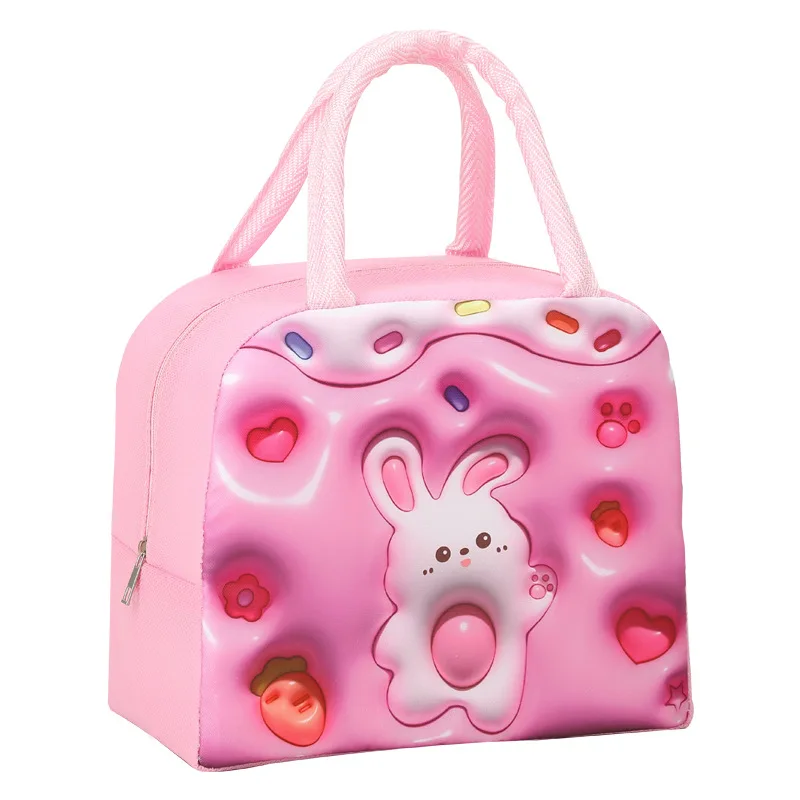 Kawaii Cartoon Rabbit Bento Bag 3D Three-dimensional Pattern Lunch Box Bag Large Capacity Lunch Bag with Lunch Heat Preservation