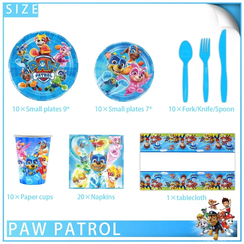 Paw Patrol Theme Chase Skye Rubble Birthday Party Supplies Tableware Set Children Birthday Party Cutlery Decoration Napkin Paper