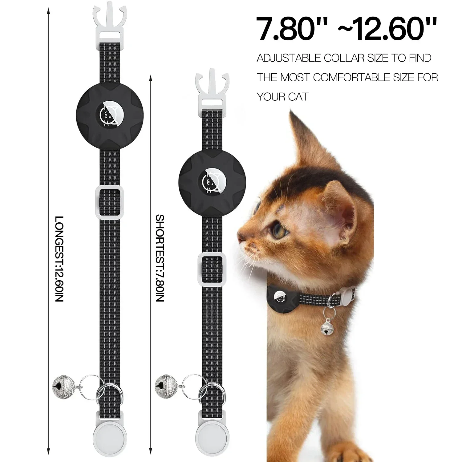 Anti-Lost Pet Cat Collar with Airtag Holder,for Apple Air Tag Positioning Kitten Collar with Reflective Cat Necklace Accessories