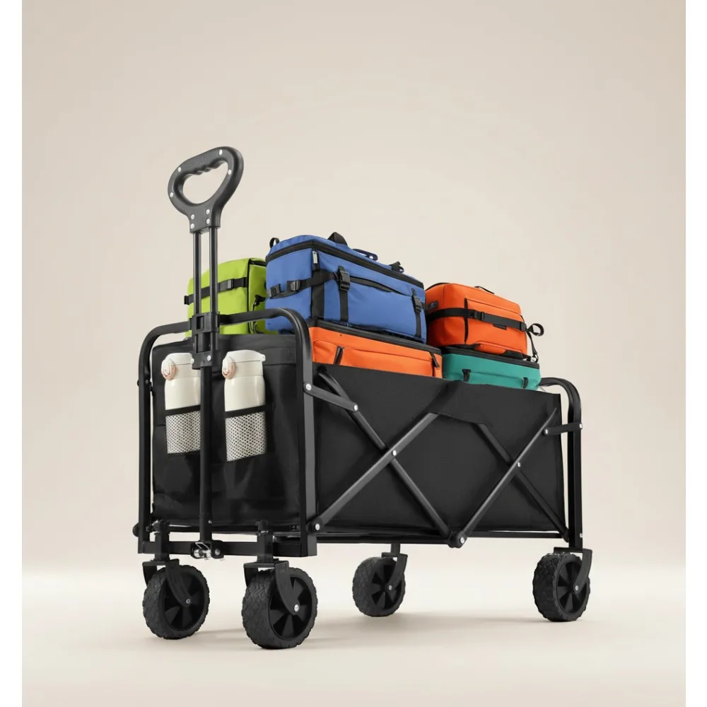 

Heavy Duty Collapsible Wagon Cart 220lbs Foldable Portable All-Terrain Wheels for Beach Camping Shopping