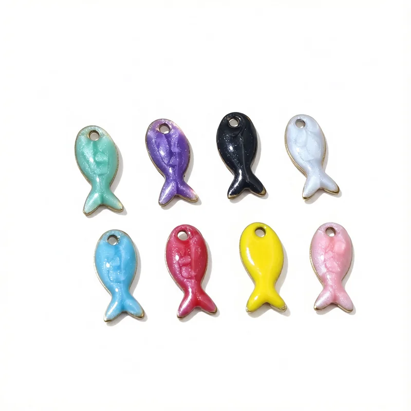 20pcs Enamel Small Cute Fish Charms Pendant 11x5mm Stainless Steel DIY Jewelry Making Accessories for Earrings Necklace Bracelet