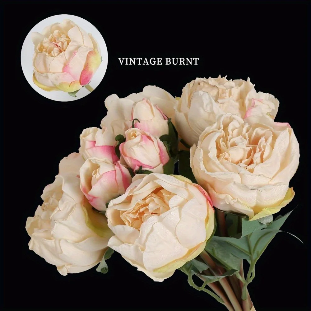 2 Bouquets Peonies Artificial Flowers Vintage Fake Silk Peonies with Single Stem Faux Peonies for Wedding Centerpieces for Table