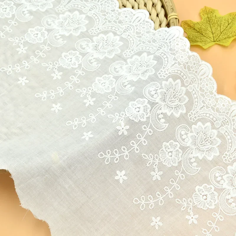 1Yard 22cm wide Beige White Cotton 100% Cloth Embroidered Lace Trim DIY Accessories Lace Fabric Width