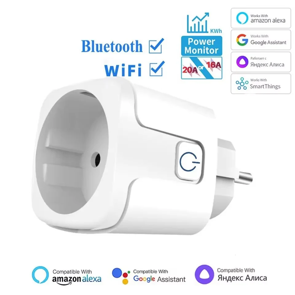 Tuya Smart Socket EU16A/20A Wifi Smart Plug With Power Monitoring Smart Life APP Remote Control Support Google Assistant Alexa