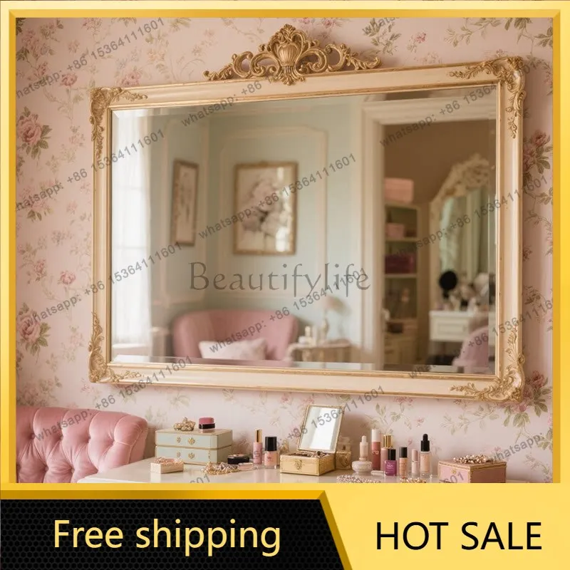 PG French retro princess makeup mirror wall hanging American decorative porch fireplace mirror