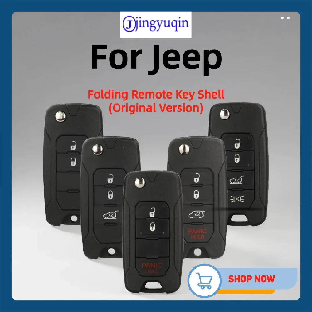 Jingyuqin für Jeep-Automodelle mit 2/3/4 Tasten, Ersatz-Faltfernbedienungsschlüsselgehäuse (Originalversion) sip22, ungeschnittener Rohschlüssel.