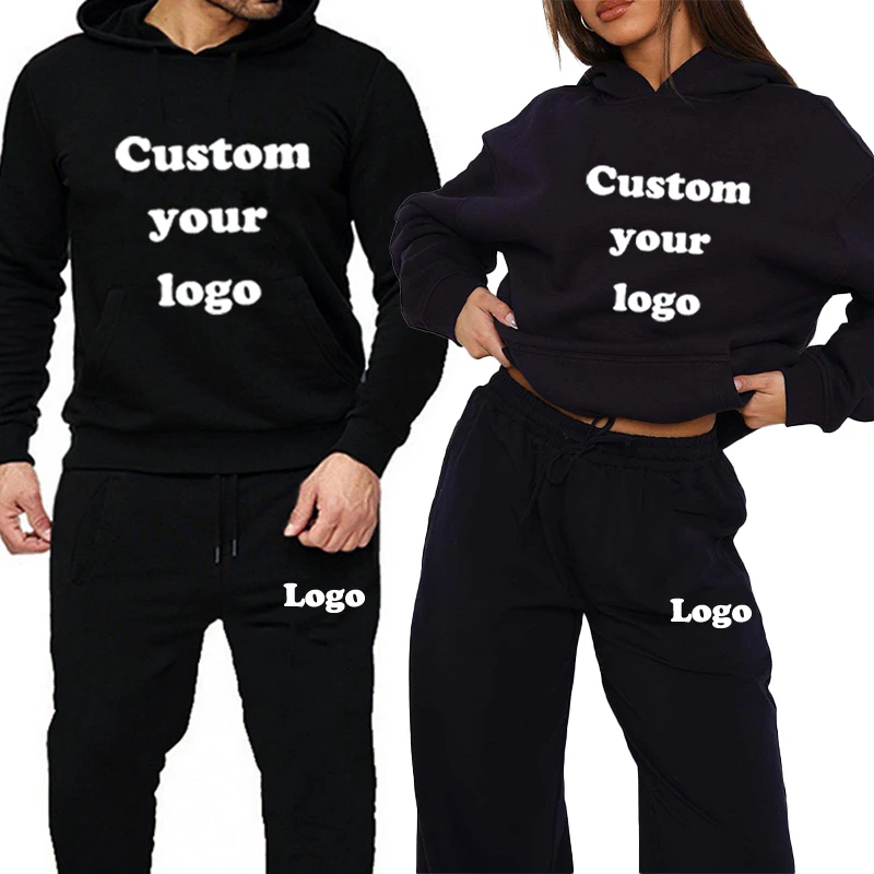 Autumn Spring Customize Logo Outfits Casual Long Sleeve Couple Basic Hoodies Perppy Women Sports Classic Loose Fashion 2 Pcs Set