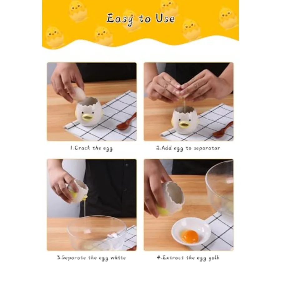 2個パック キュートなセラミック製卵分離器 キッチン用 楽しい小さなひよこデザイン 卵黄と卵白を簡単に分離 コンパクトで効率的