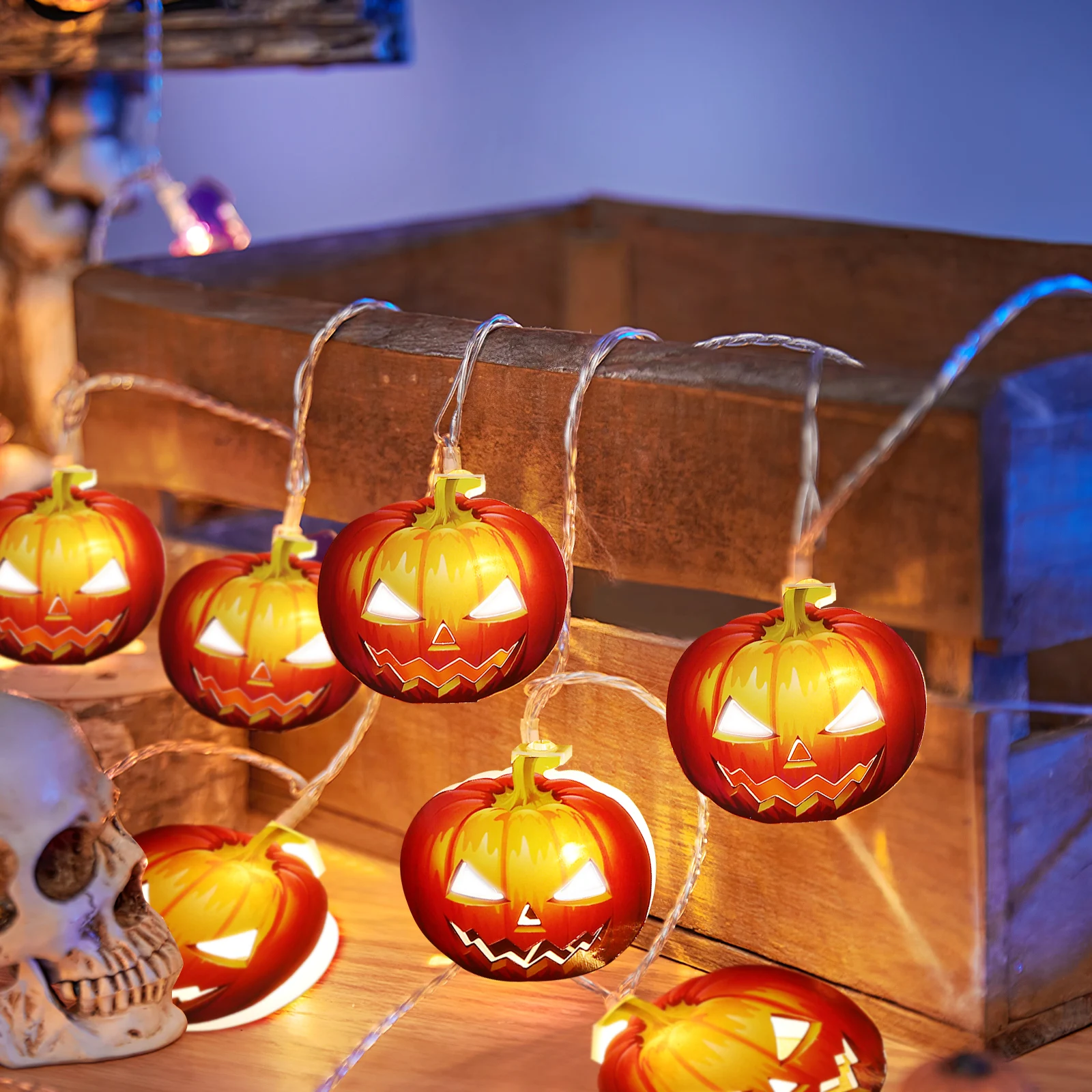 

Pumpkin Lantern String Lights Halloween Decor Copper Design Operated Party Festive Atmosphere DIY nament Halloween