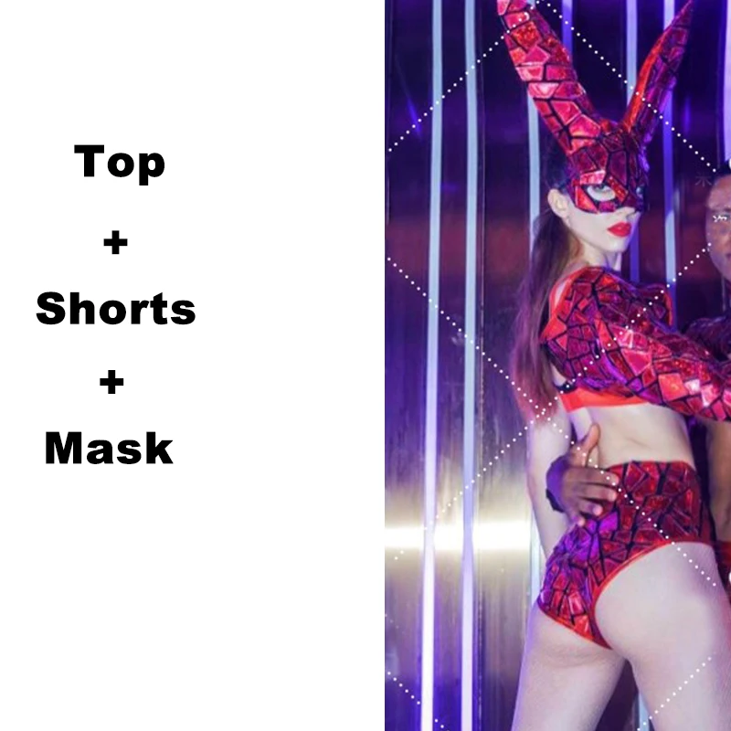 새로운 섹시 폴 댄스 의류 레드 미러 탑 바지 남성 고고 댄서 복장 여성 나이트 클럽 Dj Ds 무대 쇼 레이브 의류 세트