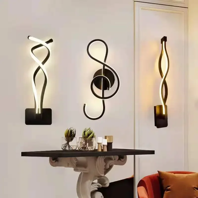 Imagem -04 - Minimalista Preto e Branco Lâmpada de Parede Led Luzes para o Quarto Cabeceira Costas Escada Decoração Interior Linha Moderno