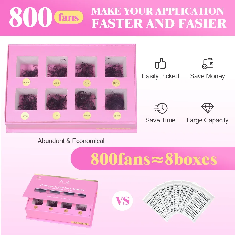 MAYOOC 800 Fans Lose Fächerwimpern Wimpernverlängerung 3D/6D/10D/20D Spitze Basis Vorgefertigte Fächerwimpern Russisches Volumenwimpern individuelles Logo