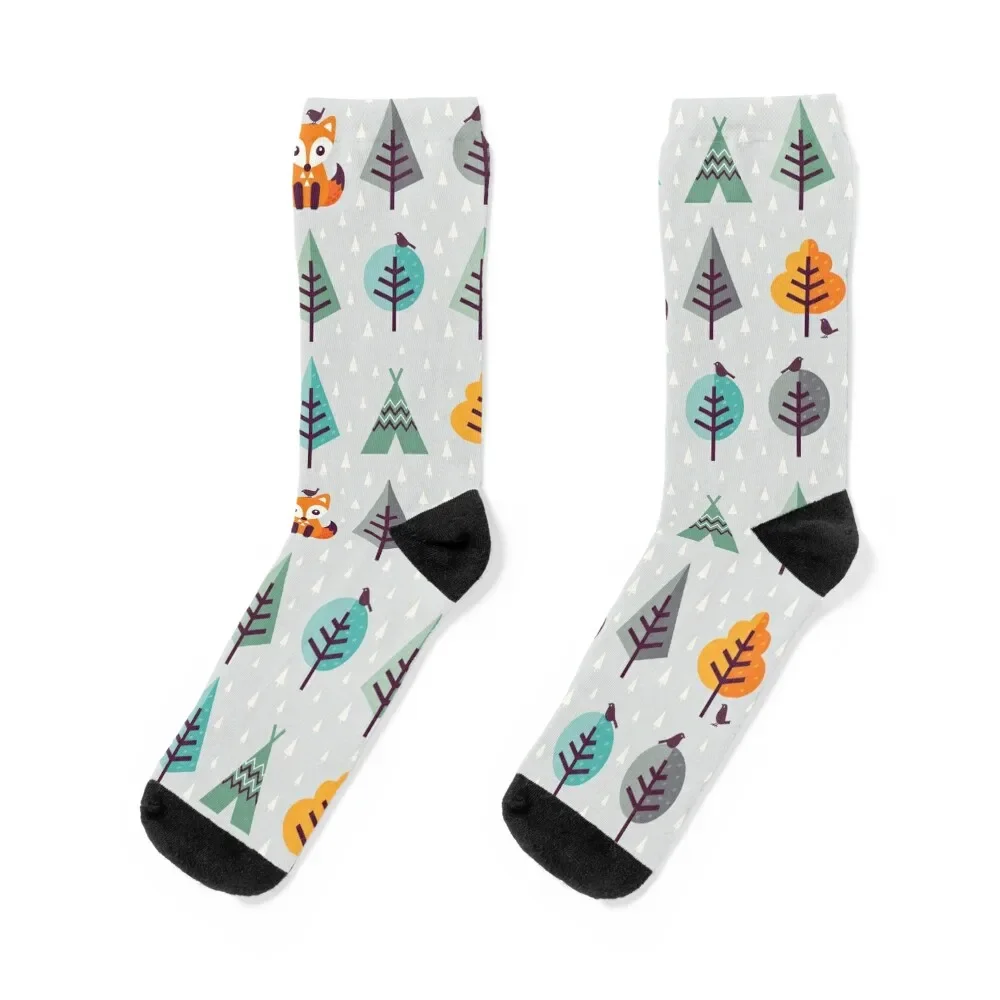 

Fox in the Forest - on Gray Socks funny gifts short christmass gift basketball Socks Female Men's