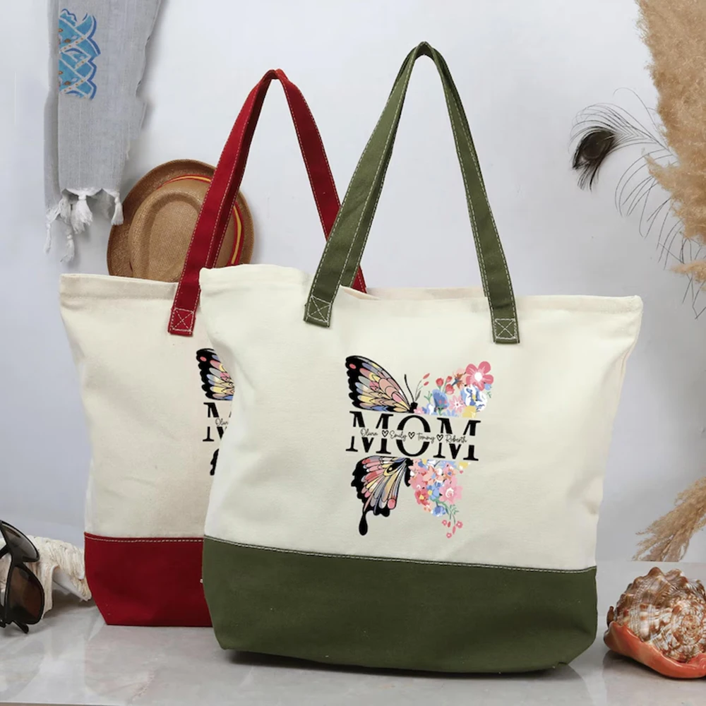 

Urban Canvas Tote Bag Custom Modern Butterfly Print Mom Print Busy Parents City Errands Daily Casual Belongings Storage Gift