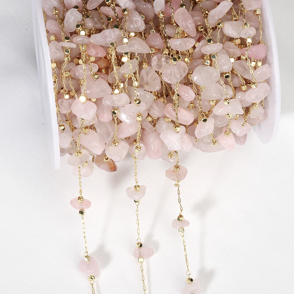 1 Meter Irregular Artificial Crystal Bead Chain, Light Pink Golden Chain, for Necklace, Bracelet, Jewelry Making DIY Accessories